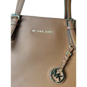 Michael Kors jet set saffiano medium tote in acorn camel color.